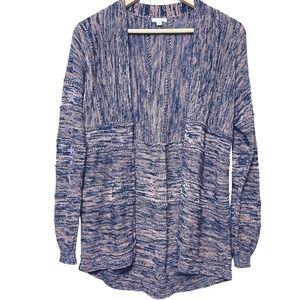 BP Cardigan Sweater Womens‎ S Blue Pink 100% Cotton Space Dye Open Knit Soft